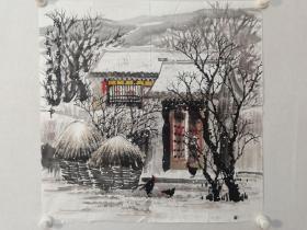 保真书画，路海艇四平尺斗方《瑞雪丰年》国画一幅。路海艇，先后就读于解放军艺术学院，解放军政治学院，天津美术学院。现为全国公安美术家协会理事，北京市公安文联书画专业委员会副主任，中华诗词学会会员，中国楹联学会会员，北京老舍研究会会员。