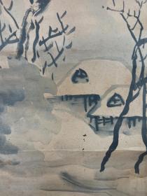 【日本回流】原装旧裱 关雪 国画作品《山水雪景》一幅（纸本立轴，画心约3.7平尺，款识钤印：关雪）HXTX211218