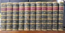 1874-1875年出版The  Works of William Makepeace Thackeray《萨克雷全集》，11册，真皮精装，三边大理石花纹簪花口，英文原版