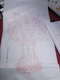 四尺朱砂白描人物，千手观音 菩萨，财神，仕女图 画芯未装裱
焦丙银
师承胡隆基