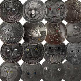 16枚全套单枚蒙古动物镶钻纪念币 十二生肖鼠羊纪念章500图格里克