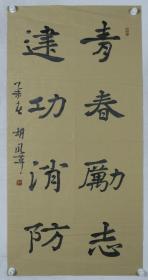 【卫士之光展览作品】浙江省书协会员、象山县书协理事 胡永革 乙未年（2015） 书法作品《青春励志，建功消防》一幅（笺本软片，画心约8.4平尺，钤印：永革、抱朴守拙）HXTX204434