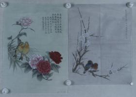 【卫士之光展览作品】绍兴美协会员 沈晓明 水墨画作品“工笔花鸟”二幅（纸本软片，画心共约2.6平尺）HXTX204798