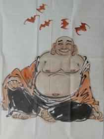 保真书画，中国美协培训中心专职主任，国画名家张金荣先生四尺整纸人物画《五福临门》一幅