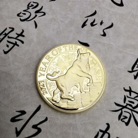 OX牛年镀金硬币 2021新年礼品福字币幸运币属牛生肖金属纪念币