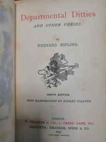 1897年诺贝尔奖得主吉普林RUDYARD KIPING: DEPARTMENTAL DITTIES  英文原版，书顶刷金，皮面精装，大量精美版画插图