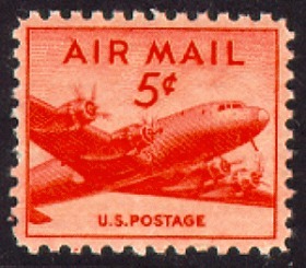 美国1947年  航空票 DC-4邮政运输机 1全新 雕刻版