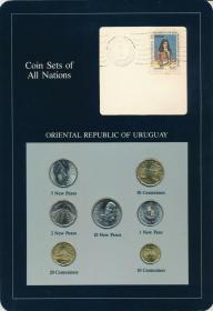 乌拉圭 全套7枚硬币套币 1980--1981年 富兰克林封装带邮票