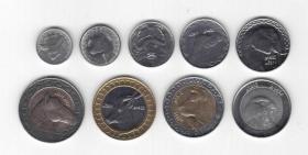 阿尔及利亚9枚大全套 动物版 含3枚高面值双色币 全新UNC