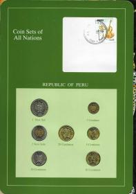 秘鲁7枚全套硬币 1992--1995年 富兰克林封装带邮票