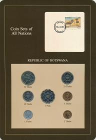 博茨瓦纳全套7枚套币硬币 1981--1984年 富兰克林封装带邮票