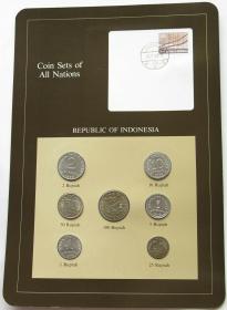 印尼全套7枚硬币 1970--1979年 富兰克林封装带邮票