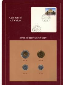 梵蒂冈 全套4枚硬币套币 1992年 富兰克林封装带邮票