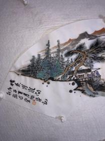 【情系山水间】著名山水画家，中美协会员【张谦】山水扇面，尺寸66×31厘米，保真有合影视频，放心收藏！