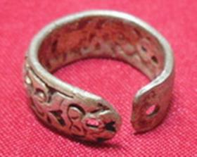 老古董纯银两边孔双鱼双金古钱中国结单耳环戒指两用一个 清代老银器保老真品