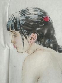 精品书法字画《20190430  何家英美术作品：美女图》长68厘米，宽68厘米！用笔老道，懂字画者自鉴！铁橱内！包邮保手绘！边角有损！所见即所得！自鉴自定！