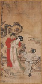 明 玄宗贵妃奏笛图 40.2x80cm 绢本 1:1高清国画复制品