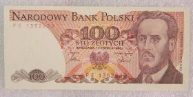 全新UNC 波兰1988年100兹罗提 纸币外国钱币外币纪念币