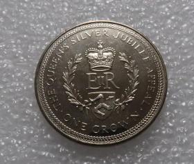 马恩岛 1977年 女王执政25周年克朗型 纪念币
