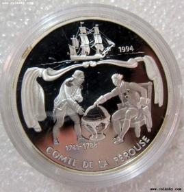 西萨摩亚1994年拉彼鲁兹 伯爵10元精制银币