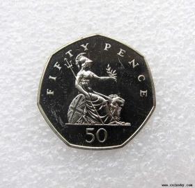 英国1993--1992年50便士 多边形硬币 外币 年份随机