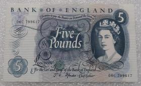 英国5英镑纸币 1970年 外国钱币