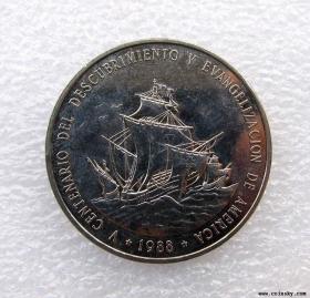 多米尼加1988年1比索纪念币