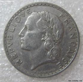 法国1933.1935年5法郎镍币 年份随机