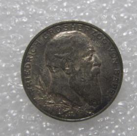 德国巴登1902年登基50周年纪念2马克银币