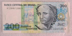 全新UNC 巴西1990年200 克鲁塞罗 外国纸币