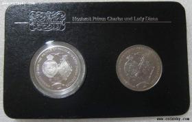 阿松森1981年戴安娜婚礼克朗型纪念币2枚 一银一镍