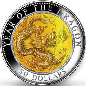 【海宁潮天现货】斐济2012年中国生肖系列龙年镶珍珠贝母5盎司银币