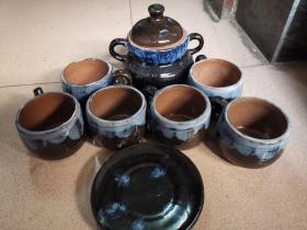 宜昌彩陶——一个茶水罐6个杯6个碟