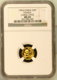 1994年1熊猫/20盎司普制金币 大字版 NGC MS69 评级币