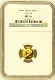 2004年1/20盎司普制熊猫金币 NGC MS69 评级币