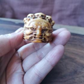 天然西藏牦牛骨扳指戒指男尼泊尔藏式财神鬼王牛骨扳指纯手工古玩