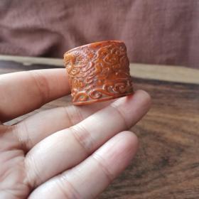 天然西藏牦牛骨扳指保真油润骨戒指男士女情侣个性精工雕刻搭配送