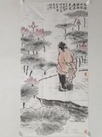 保真书画，著名画家周顺恺四尺整纸国画《赏荷图》一幅。周顺恺，中国美协理事，重庆画院院长，国家一级美术师,重庆市中国画学会会长。重庆市文史馆馆员。中国美协四届中国画艺委会委员，中国画学会常务理事，中国美协河山画会副会长，中央文史研究馆书画院研究员，文化部优秀专家，中国美术家协会授予“民族杰出美术家”，文化部、财政部“国家重大历史题材美术创作工程”创作者，重庆市学术技术带头人，享受国务院政府特殊津