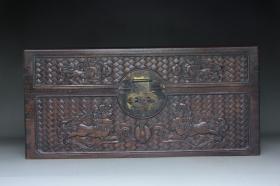 旧藏花梨木精雕舞狮图书盒