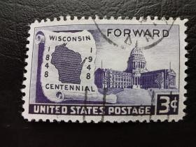 美国邮票（历史）：1948年威斯康星州100周年 1枚