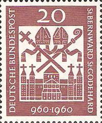 联邦德国 西德1960年 两位大主教诞生1000周年 1全雕刻版