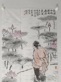 保真书画，著名画家周顺恺四尺整纸国画《赏荷图》一幅。周顺恺，中国美协理事，重庆画院院长，国家一级美术师,重庆市中国画学会会长。重庆市文史馆馆员。中国美协四届中国画艺委会委员，中国画学会常务理事，中国美协河山画会副会长，中央文史研究馆书画院研究员，文化部优秀专家，中国美术家协会授予“民族杰出美术家”，文化部、财政部“国家重大历史题材美术创作工程”创作者，重庆市学术技术带头人，享受国务院政府特殊津