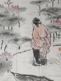 保真书画，著名画家周顺恺四尺整纸国画《赏荷图》一幅。周顺恺，中国美协理事，重庆画院院长，国家一级美术师,重庆市中国画学会会长。重庆市文史馆馆员。中国美协四届中国画艺委会委员，中国画学会常务理事，中国美协河山画会副会长，中央文史研究馆书画院研究员，文化部优秀专家，中国美术家协会授予“民族杰出美术家”，文化部、财政部“国家重大历史题材美术创作工程”创作者，重庆市学术技术带头人，享受国务院政府特殊津