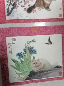 五六十年代土棉纸精印===曹克家与陈半丁先生合作精品猫画10幅（刻印漂亮/26X21CM）