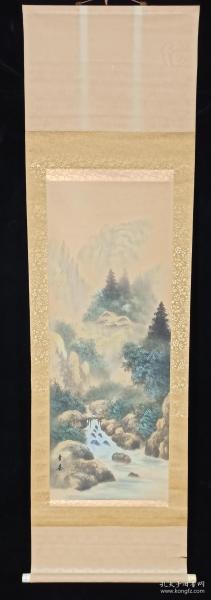 【日本回流】原装旧裱 芳华 国画作品《泉从溪上流》一幅（绢本立轴，画心约3.7平尺，款识钤印：芳华）HXTX214137