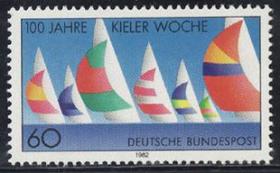 联邦德国 东德 1982年 基尔港赛船周百年1全新 帆船