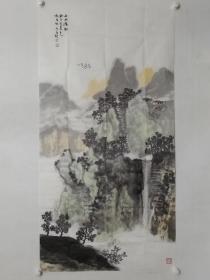 保真书画，
当代优秀画家郭德昌四尺整纸山水画一幅136×69cm