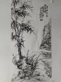 保真书画，“湖州八老”之一，吴个钝四尺整纸国画精品一幅136×69cm