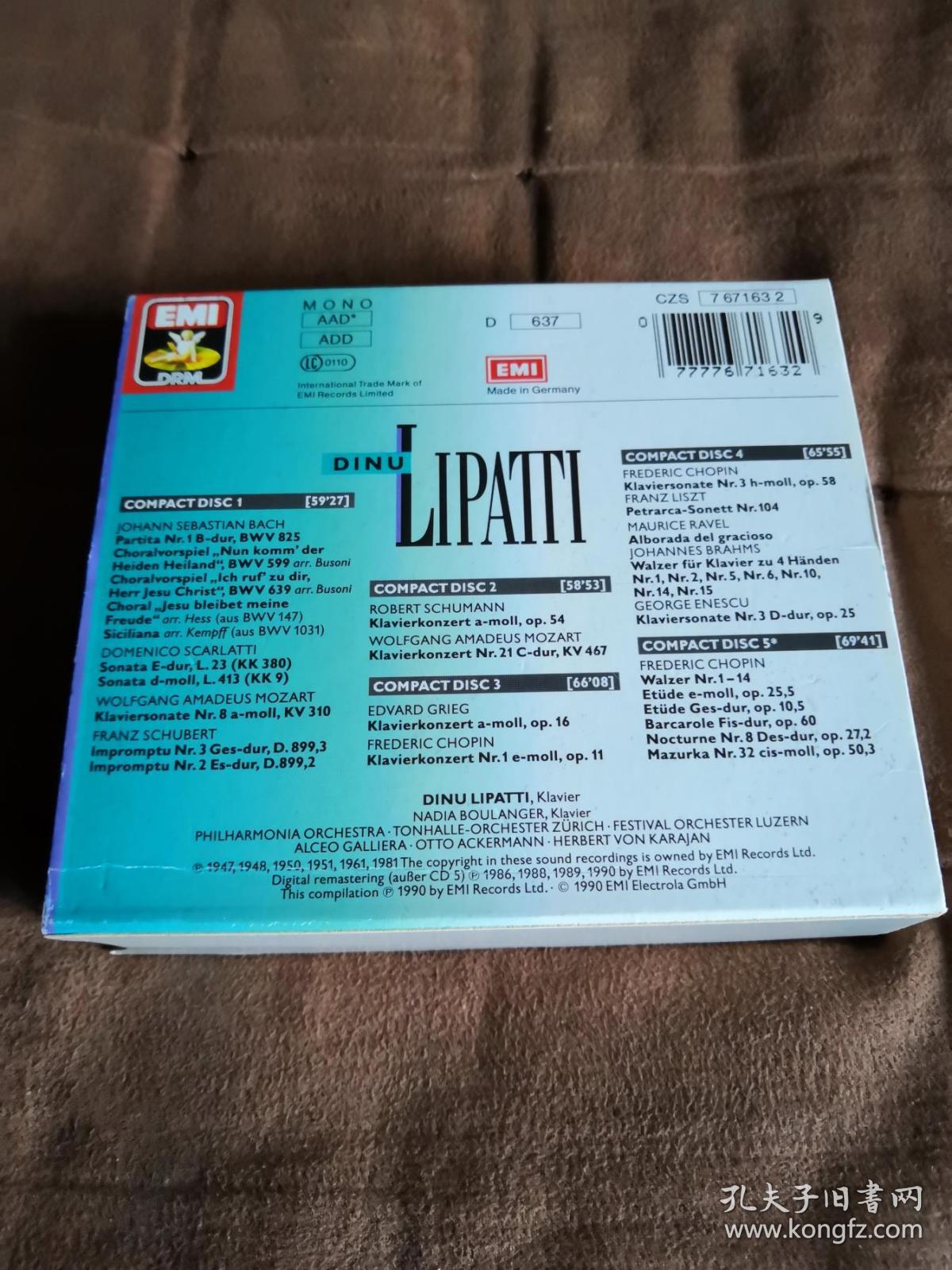 经典珍藏 EMI 李帕蒂的艺术/ The Legacy of Dinu Lipatti  5CD  荷单码首版