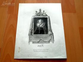 19世纪钢版画《苏格兰的玛丽女王》（MARY QYEEN OF SCOTS）---版画纸张尺寸25*20.5厘米
